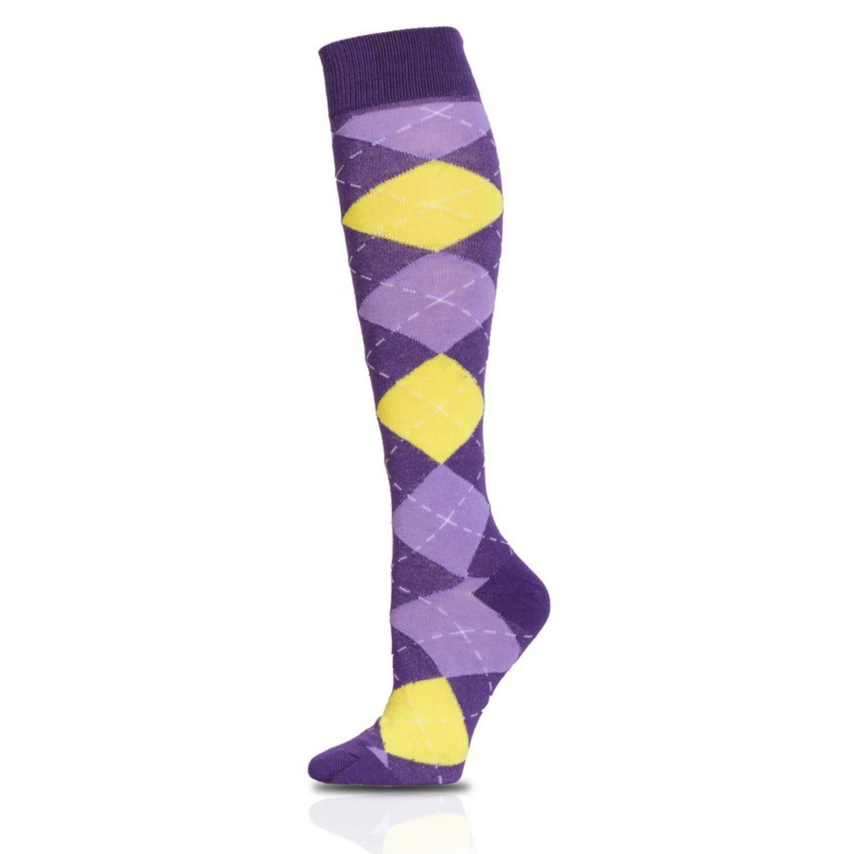 Purple Argyle Knee High Socks