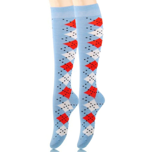 Socks Knee High Blue Diamond for Women