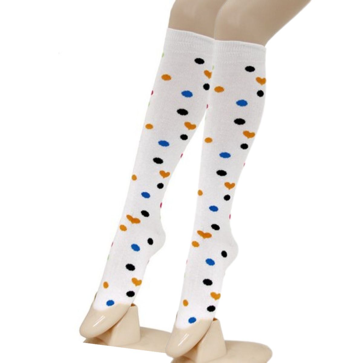 White Hearts and Spots Knee Socks