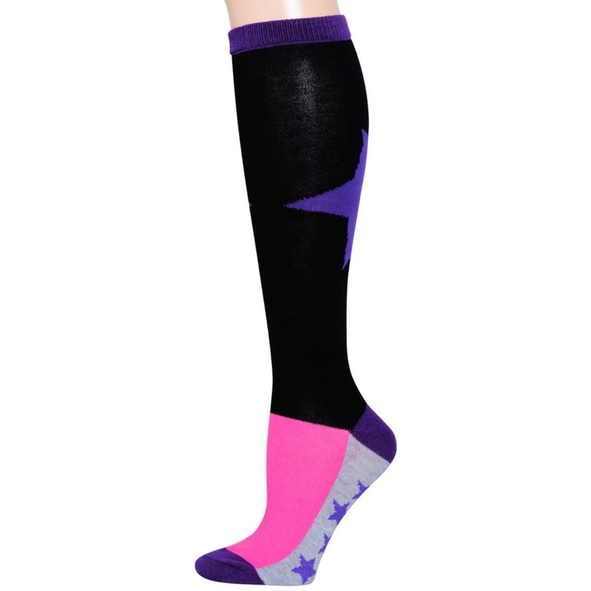 Black Color Block Star Knee Socks