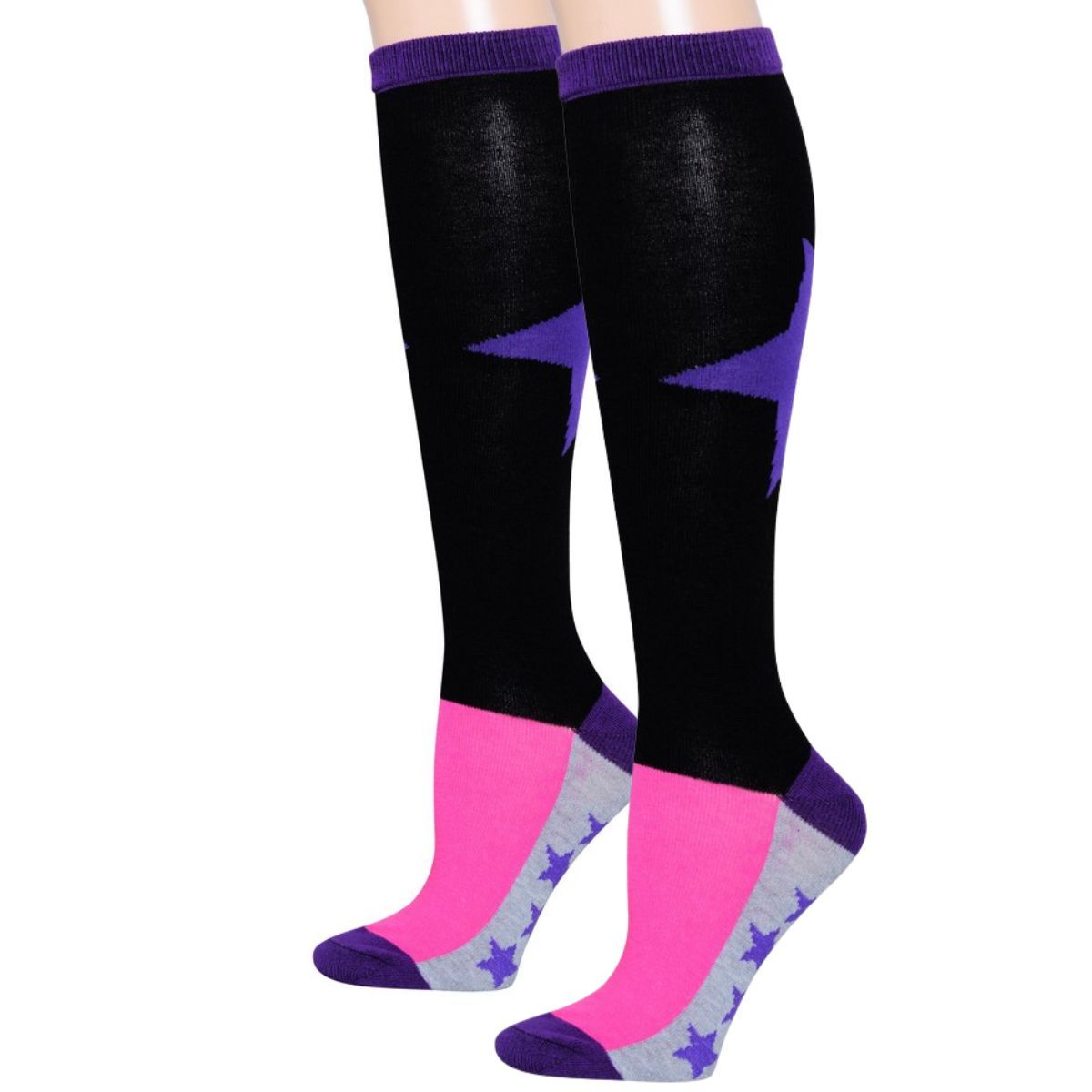 Black Color Block Star Knee Socks